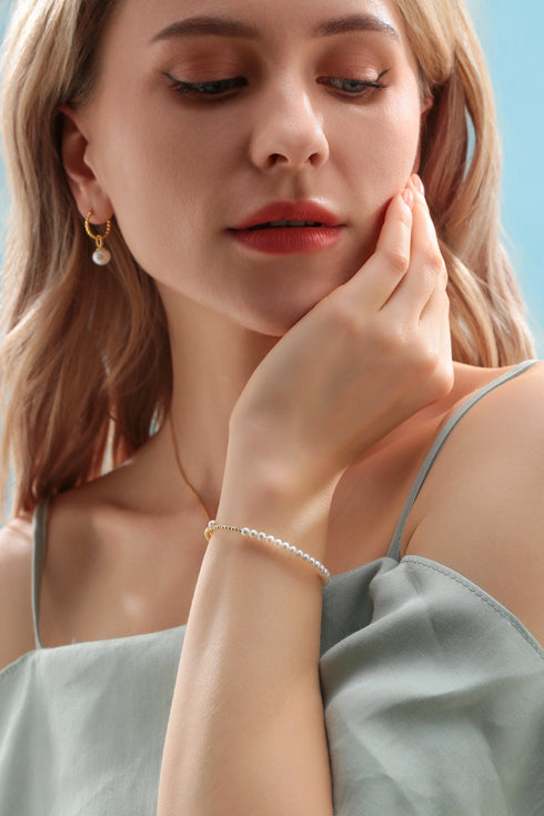 3-4mm Freshwater Pearl Beaded Bracelet 18K Gold - House Of Pearls